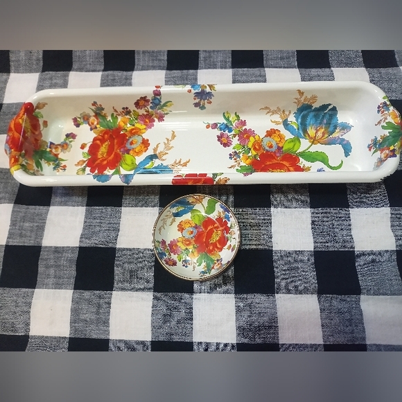 Mackenzie Childs Flower Market White Baguette Dish & Dipping Bowl - Picture 9 of 10